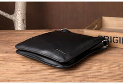 Black Leather 10 inches Mens Small Vertical Messenger Bags Postman Bags Courier Bag for Men - iwalletsmen