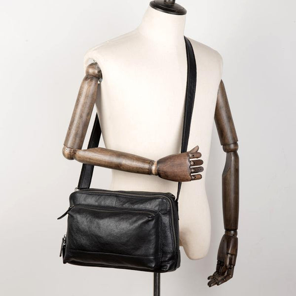 Cool Black Leather 10 inches Mens Messenger Bags Small Courier Bags Postman Bag for Men - iwalletsmen