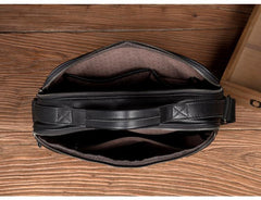 Cool Black Leather 11 inches Mens Small Messenger Bags Courier Bag Shoulder Briefcase for Men - iwalletsmen