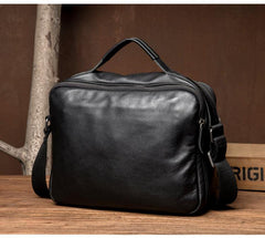 Cool Black Leather 11 inches Mens Small Messenger Bags Courier Bag Shoulder Briefcase for Men - iwalletsmen