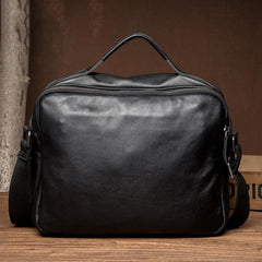 Cool Black Leather 11 inches Mens Small Messenger Bags Courier Bag Shoulder Briefcase for Men - iwalletsmen