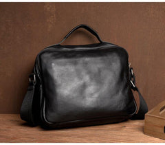 Cool Black Leather 11 inches Mens Small Messenger Bags Courier Bag Shoulder Briefcase for Men - iwalletsmen