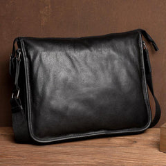 Fashion Black Mens Leather 11 inches Mens Messenger Bags Courier Bag for Men - iwalletsmen