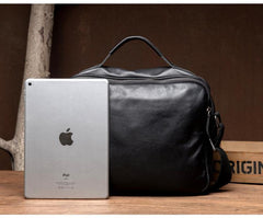Cool Black Leather 11 inches Mens Small Messenger Bags Courier Bag Shoulder Briefcase for Men - iwalletsmen