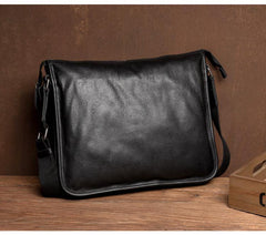 Fashion Black Mens Leather 11 inches Mens Messenger Bags Courier Bag for Men - iwalletsmen