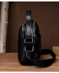 Cool Black Leather 11 inches Mens Small Messenger Bags Courier Bag Shoulder Briefcase for Men - iwalletsmen