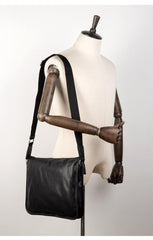 Fashion Black Mens Leather 11 inches Mens Messenger Bags Courier Bag for Men - iwalletsmen