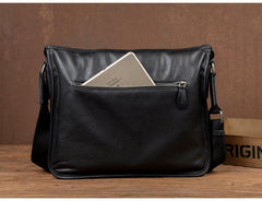 Fashion Black Mens Leather 11 inches Mens Messenger Bags Courier Bag for Men - iwalletsmen