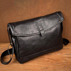 Fashion Black Leather 12 inches Mens Small Courier Bag Messenger Bags Postman Bag for Men - iwalletsmen