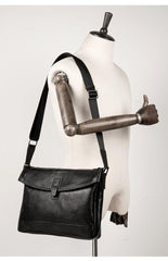 Fashion Black Leather 12 inches Mens Small Courier Bag Messenger Bags Postman Bag for Men - iwalletsmen