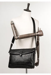 Fashion Black Leather 12 inches Mens Small Courier Bag Messenger Bags Postman Bag for Men - iwalletsmen