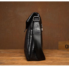 Fashion Black Leather 12 inches Mens Small Courier Bag Messenger Bags Postman Bag for Men - iwalletsmen