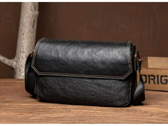 Fashion Black Leather 8 inches Mens Small Postman Bag Black Messenger Bags Courier Bags for Men - iwalletsmen
