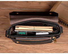 Fashion Black Leather 8 inches Mens Small Postman Bag Black Messenger Bags Courier Bags for Men - iwalletsmen