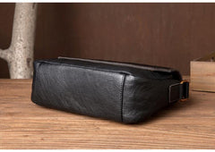 Fashion Black Leather 8 inches Mens Small Postman Bag Black Messenger Bags Courier Bags for Men - iwalletsmen