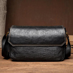 Fashion Black Leather 8 inches Mens Small Postman Bag Black Messenger Bags Courier Bags for Men - iwalletsmen