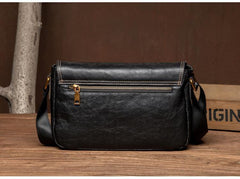 Fashion Black Leather 8 inches Mens Small Postman Bag Black Messenger Bags Courier Bags for Men - iwalletsmen