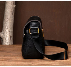 Fashion Black Leather 8 inches Mens Small Postman Bag Black Messenger Bags Courier Bags for Men - iwalletsmen