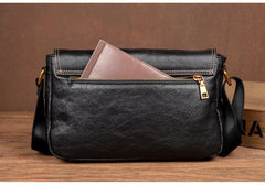 Fashion Black Leather 8 inches Mens Small Postman Bag Black Messenger Bags Courier Bags for Men - iwalletsmen