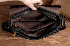 Fashion Black Leather 8 inches Mens Small Postman Bag Black Messenger Bags Courier Bags for Men - iwalletsmen