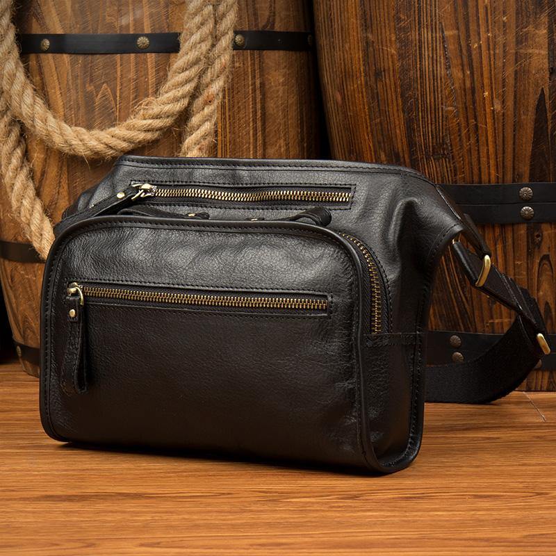 Black Leather Fanny Pack Mens Waist Bag Hip Pack Belt Bags Bumbag for Men - iwalletsmen