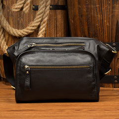 Black Leather Fanny Pack Mens Waist Bag Hip Pack Belt Bag Bumbag for Men - iwalletsmen