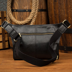 Black Leather Fanny Pack Mens Waist Bag Hip Pack Belt Bag Bumbag for Men - iwalletsmen