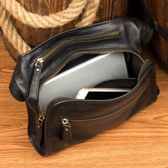 Black Leather Fanny Pack Mens Waist Bag Hip Pack Belt Bag Bumbag for Men - iwalletsmen