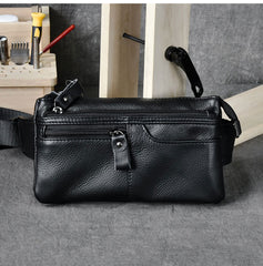 Black Leather Fanny Pack Mens Waist Bag Hip Pack Belt Bag for Men - iwalletsmen