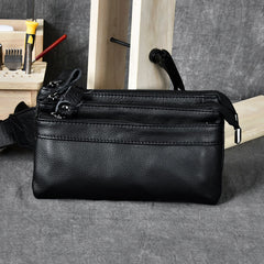 Black Leather Fanny Pack Mens Waist Bag Hip Pack Belt Bag for Men - iwalletsmen