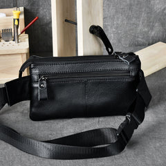 Black Leather Fanny Pack Mens Waist Bag Hip Pack Belt Bag for Men - iwalletsmen