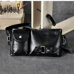 Black Leather Fanny Pack Mens Waist Bag Hip Pack Belt Bag for Men - iwalletsmen