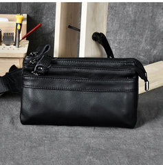 Black Leather Fanny Pack Mens Waist Bag Hip Pack Belt Bag for Men - iwalletsmen