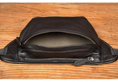 Cool Black Leather Fanny Pack Mens Waist Bag Hip Pack Black Belt Bags Bumbag for Men - iwalletsmen