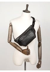 Cool Black Leather Fanny Pack Mens Waist Bag Hip Pack Black Belt Bags Bumbag for Men - iwalletsmen