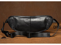 Cool Black Leather Fanny Pack Mens Waist Bag Hip Pack Black Belt Bags Bumbag for Men - iwalletsmen