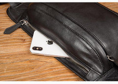 Cool Black Leather Fanny Pack Mens Waist Bag Hip Pack Black Belt Bags Bumbag for Men - iwalletsmen