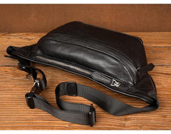 Cool Black Leather Fanny Pack Mens Waist Bag Hip Pack Black Belt Bags Bumbag for Men - iwalletsmen