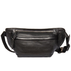 Cool Black Leather Fanny Pack Mens Waist Bag Hip Pack Black Belt Bags Bumbag for Men - iwalletsmen