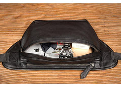 Cool Black Leather Fanny Pack Mens Waist Bag Hip Pack Black Belt Bags Bumbag for Men - iwalletsmen