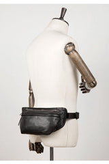 Cool Black Leather Fanny Pack Mens Waist Bag Hip Pack Black Belt Bags Bumbag for Men - iwalletsmen