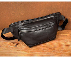 Cool Black Leather Fanny Pack Mens Waist Bag Hip Pack Black Belt Bags Bumbag for Men - iwalletsmen