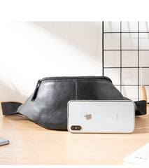 Black Mens Leather Fanny Packs Sling Bag Waist Bag Hip Pack Belt Bag Chest Bag for Men - iwalletsmen