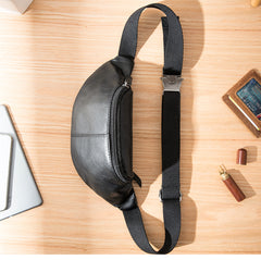 Black Mens Leather Fanny Packs Sling Bag Waist Bag Hip Pack Belt Bag Chest Bag for Men - iwalletsmen