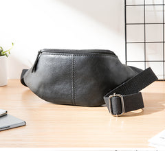 Black Mens Leather Fanny Packs Sling Bag Waist Bag Hip Pack Belt Bag Chest Bag for Men - iwalletsmen