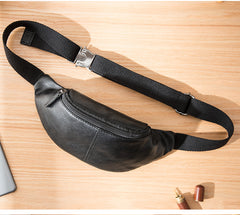 Black Mens Leather Fanny Packs Sling Bag Waist Bag Hip Pack Belt Bag Chest Bag for Men - iwalletsmen