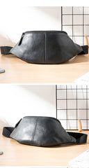 Black Mens Leather Fanny Packs Sling Bag Waist Bag Hip Pack Belt Bag Chest Bag for Men - iwalletsmen