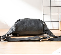 Black Mens Leather Fanny Packs Sling Bag Waist Bag Hip Pack Belt Bag Chest Bag for Men - iwalletsmen