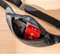 Black Mens Leather Fanny Packs Sling Bag Waist Bag Hip Pack Belt Bag Chest Bag for Men - iwalletsmen