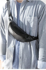 Black Mens Leather Fanny Packs Sling Bag Waist Bag Hip Pack Belt Bag Chest Bag for Men - iwalletsmen